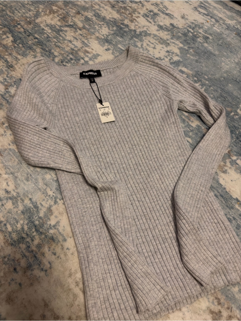 Express Light Gray Ribbed Crewneck Sweater